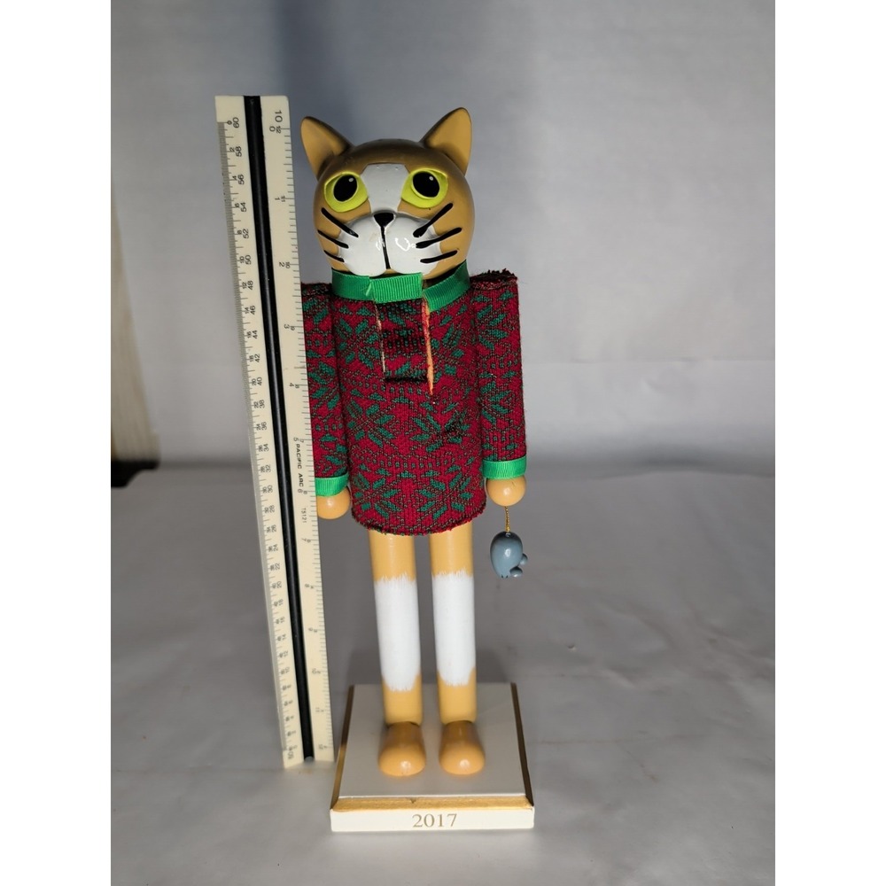 2017 Christmas Cat Sweater Holding Mouse Wooden Nutcracker  Threshold 12" Target